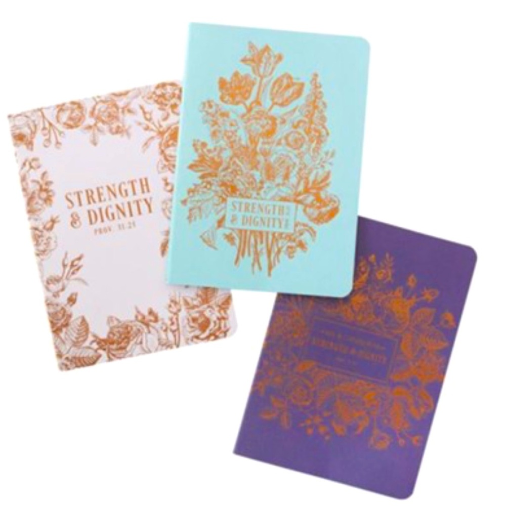 NWT Set of 3 Elegant Notebooks with Gold Detailing “STRENGTH & DIGNITY” - Picture 2 of 7